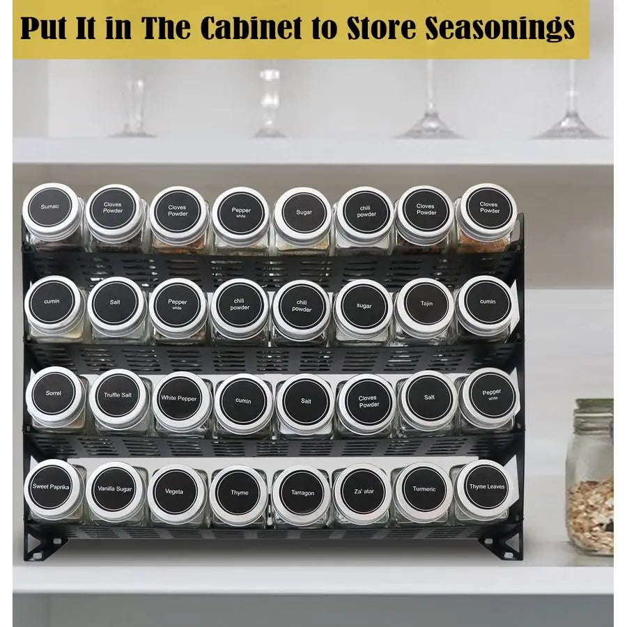 Tier Spice Rack Organizer With 32 Jars And 160 Labels