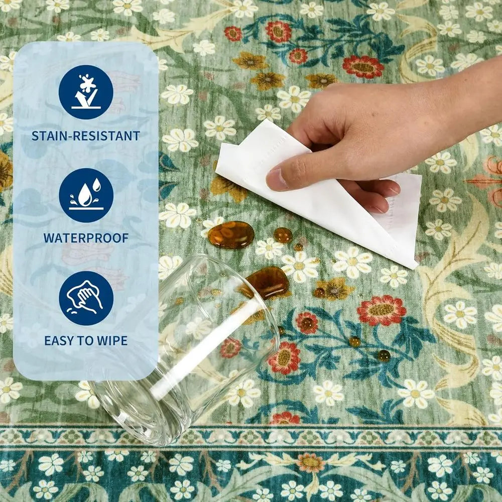 Washable Non Slip Stain Resistant Area Rug With Floral Design