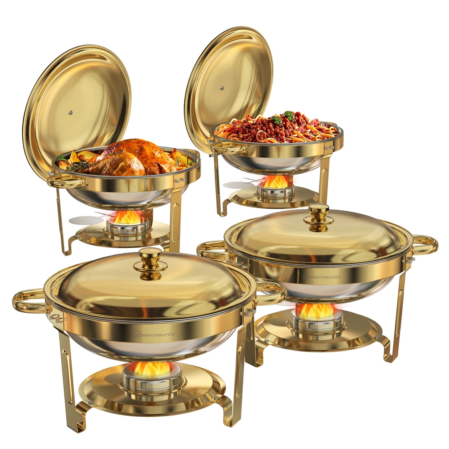 Stainless Steel Round Chafing Dishes Buffet Set Food Warmers For Parties