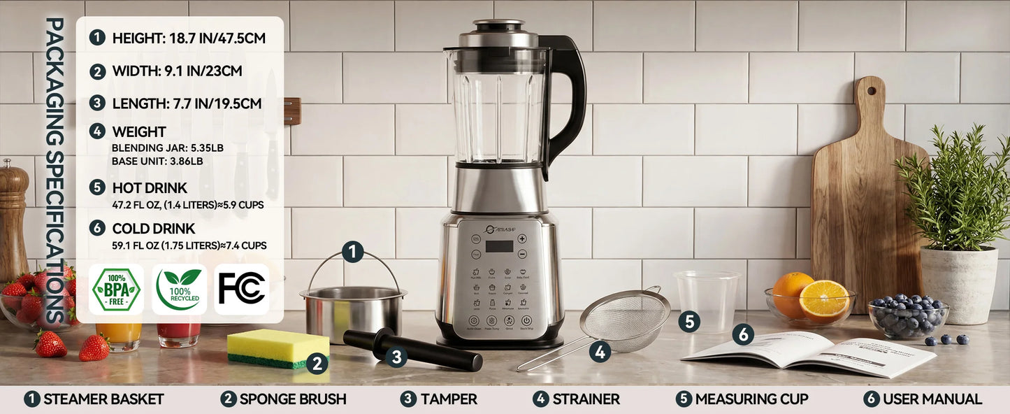 Astralship ASH01S Stainless Steel 1500W Blender With 9 Speeds