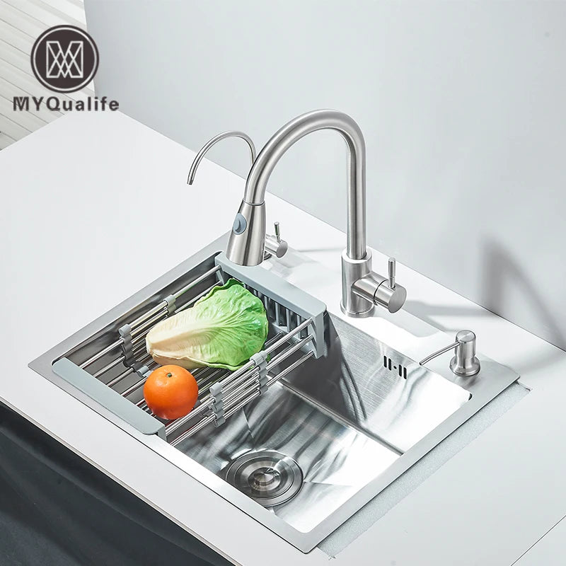 MYQualife Stainless Steel Kitchen Sink With Faucet And Soap Dispenser