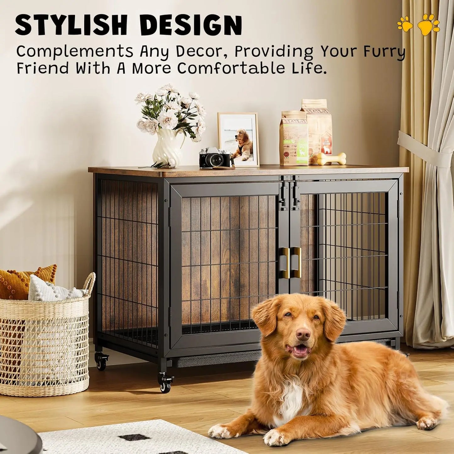 HiMISS Heavy Duty Indoor Dog Kennel With Wheels Carbon Steel Frame