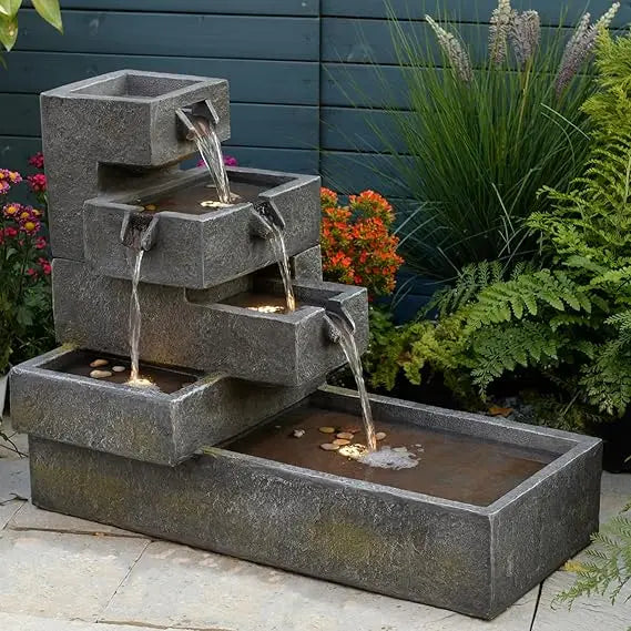 Tankana Tiered Outdoor Water Fountain Garden Cascade With LED