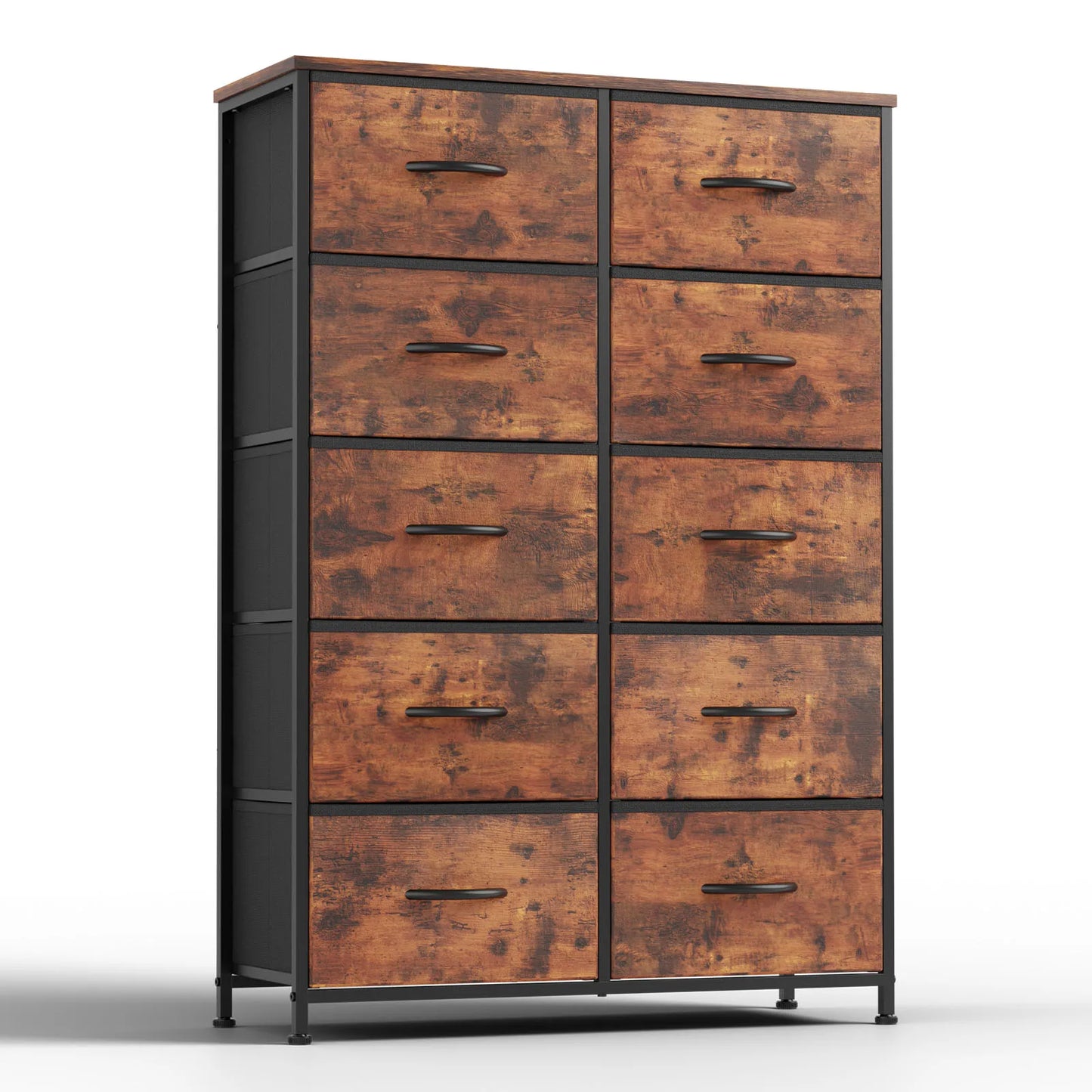 JHK Bedside Table With 10 Fabric Drawers Nightstand Storage