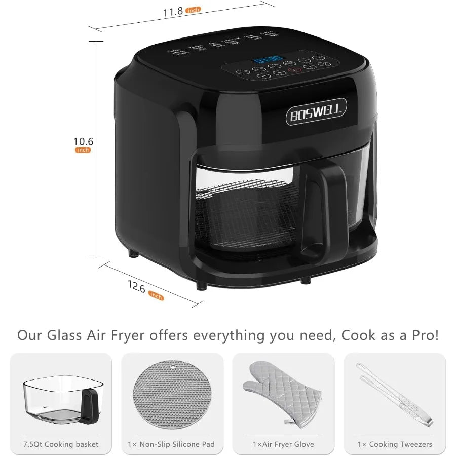 LISM Glass Air Fryer With 360 Degree Circulation For Cooking