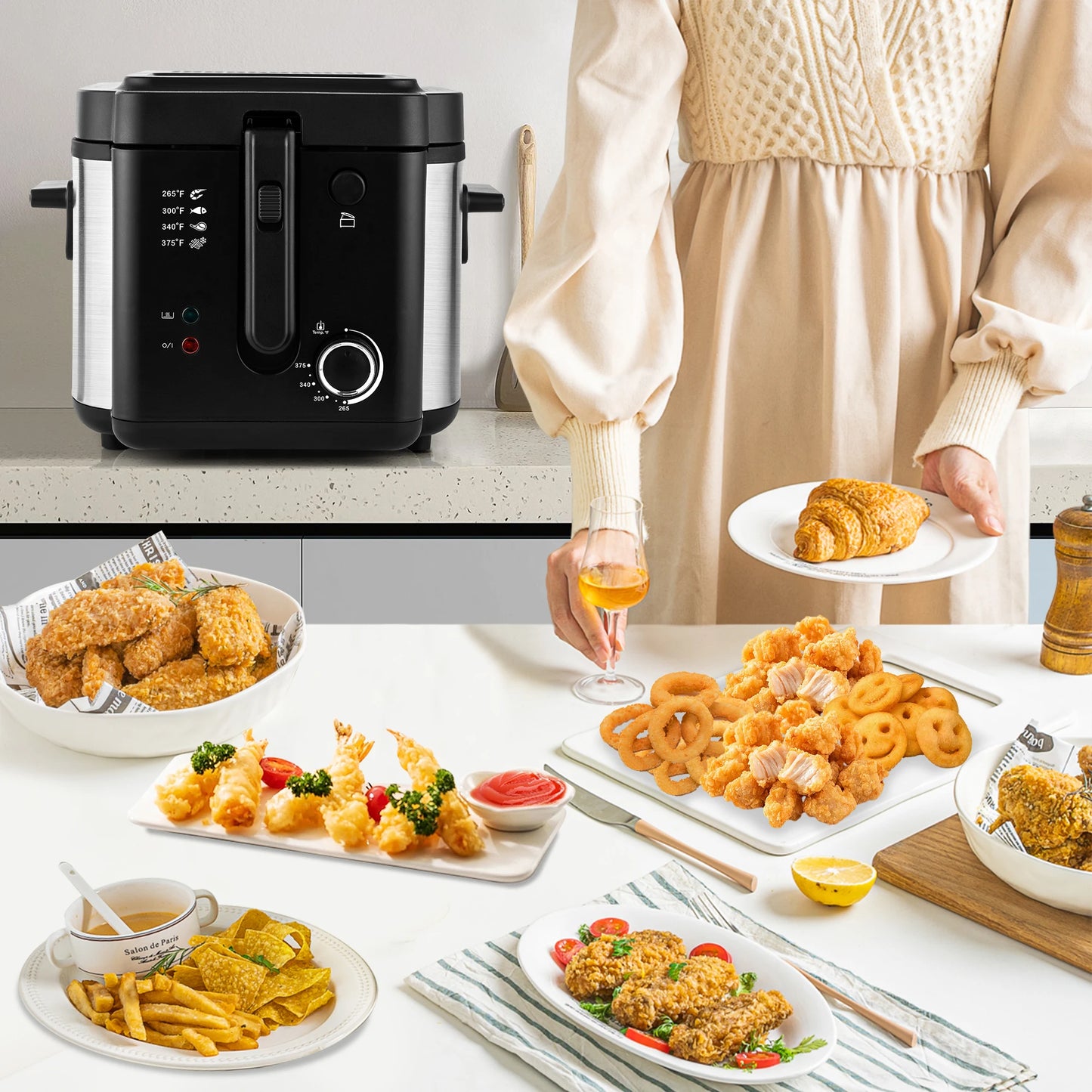 Suslas Electric Deep Fryer 1500W Large Capacity Countertop UL Listed