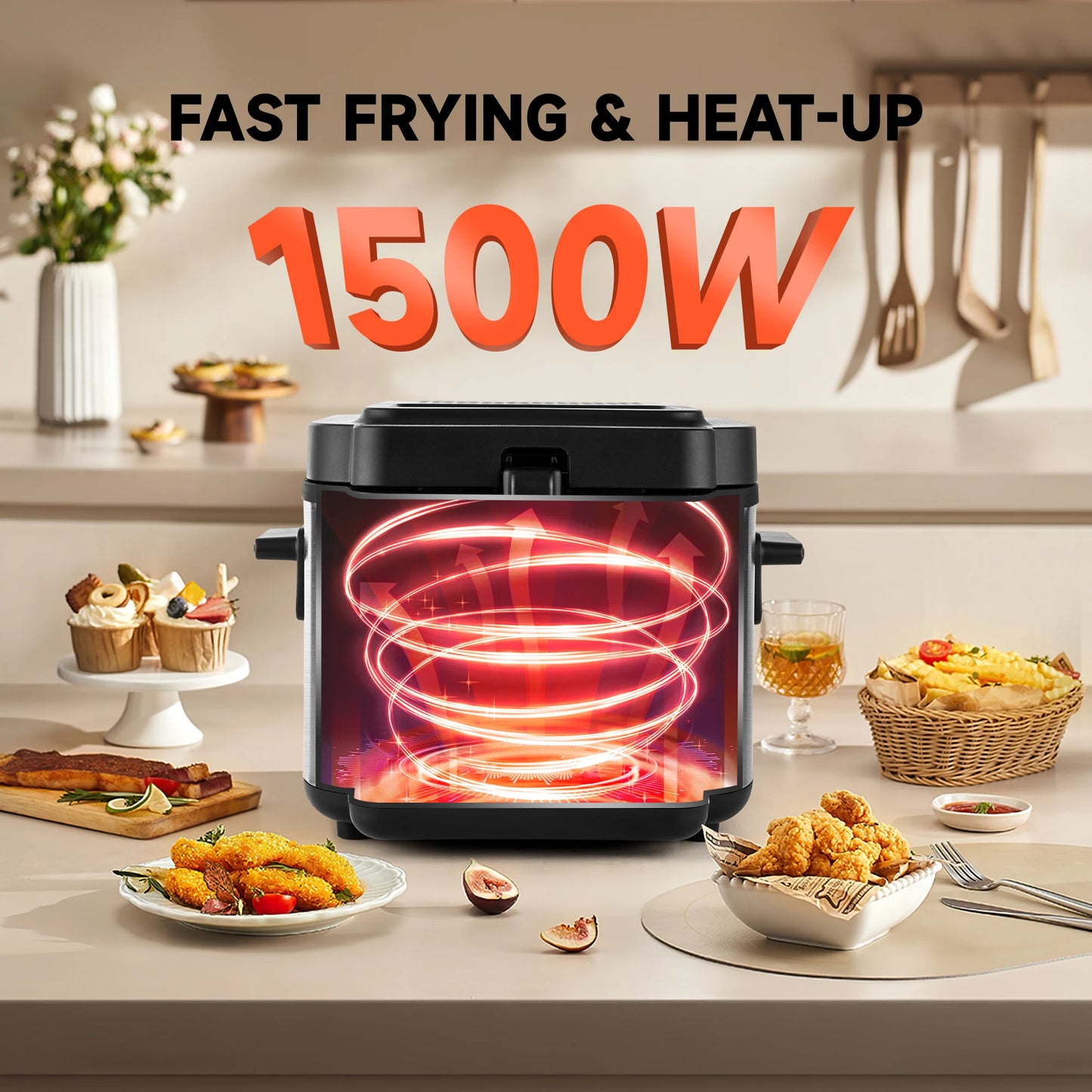 Suslas Electric Deep Fryer 1500W Large Capacity Countertop UL Listed