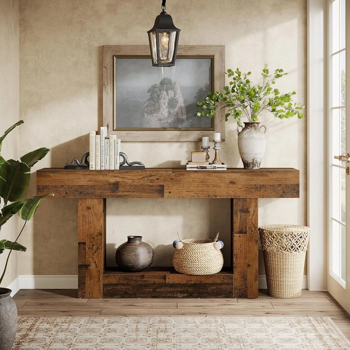 Tribesigns Farmhouse Console Table Two-Tier Entryway Table With U-Shaped Base