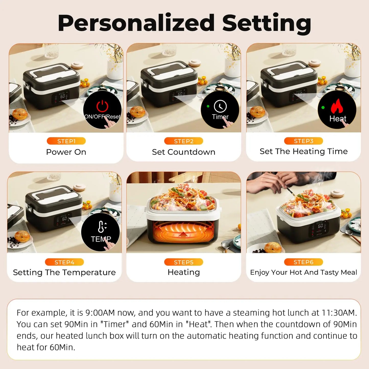 Wireless Electric Insulated Lunch Box 8000mAh Battery 60W Heating