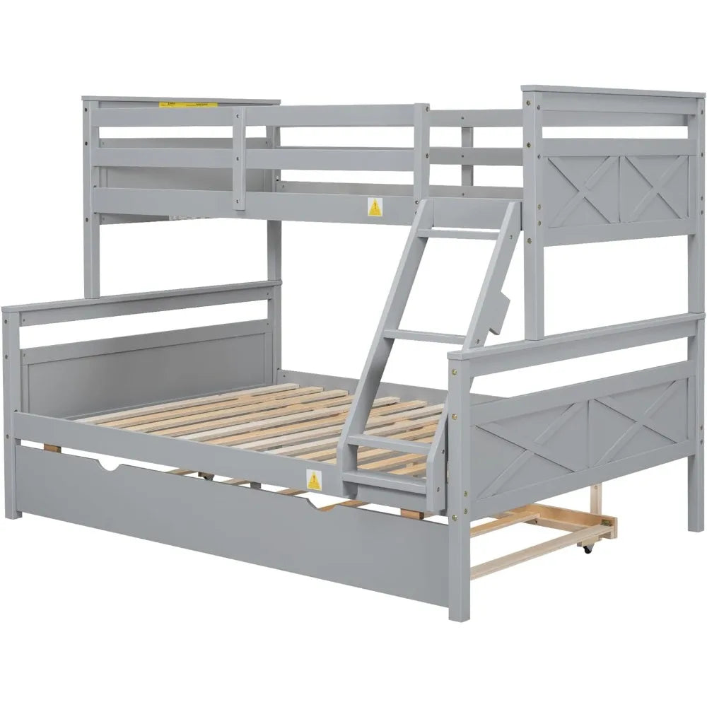 Trundle Bunk Bed Twin Over Full Bed Frame With Guardrail