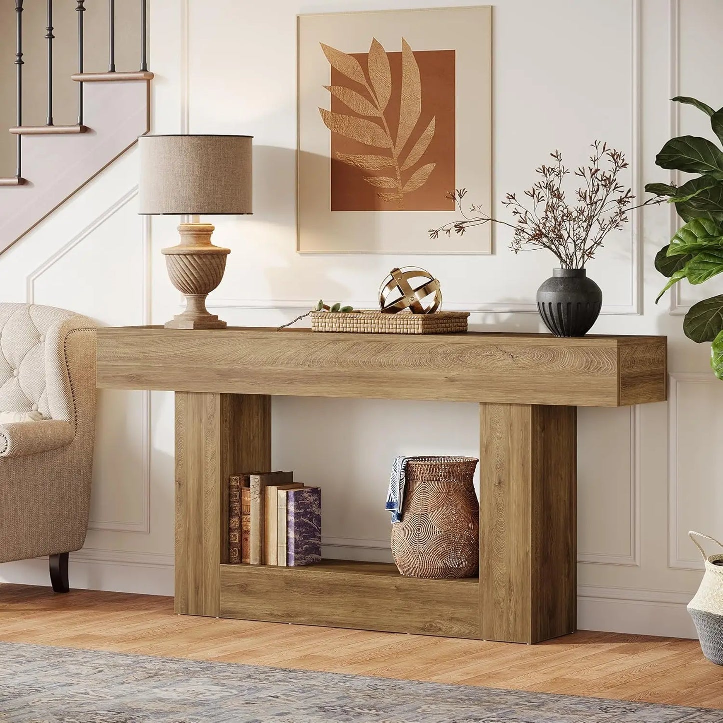 Tribesigns Farmhouse Console Table Two-Tier Entryway Table With U-Shaped Base