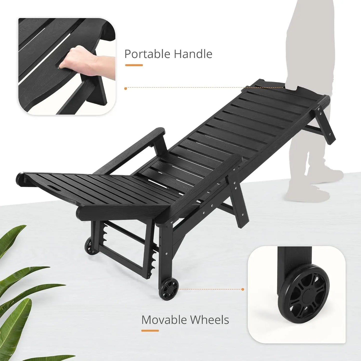 HUANZHUANG Outdoor Chaise Lounge Set of 2 Adjustable Lounges