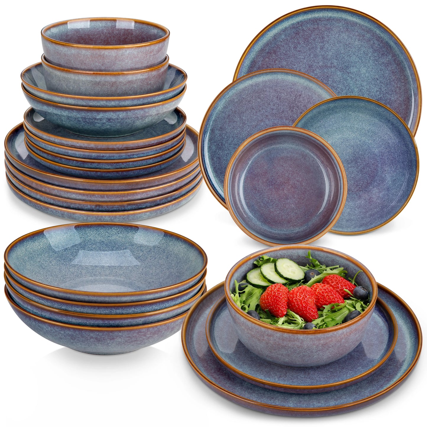 Malacasa Reactive Glaze Stoneware Dinnerware Set Plates Bowls