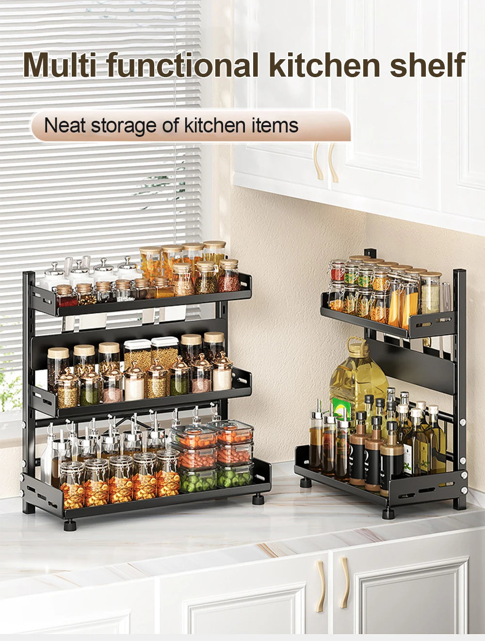 3 Tier Spice Storage Rack Adjustable Countertop Organizer