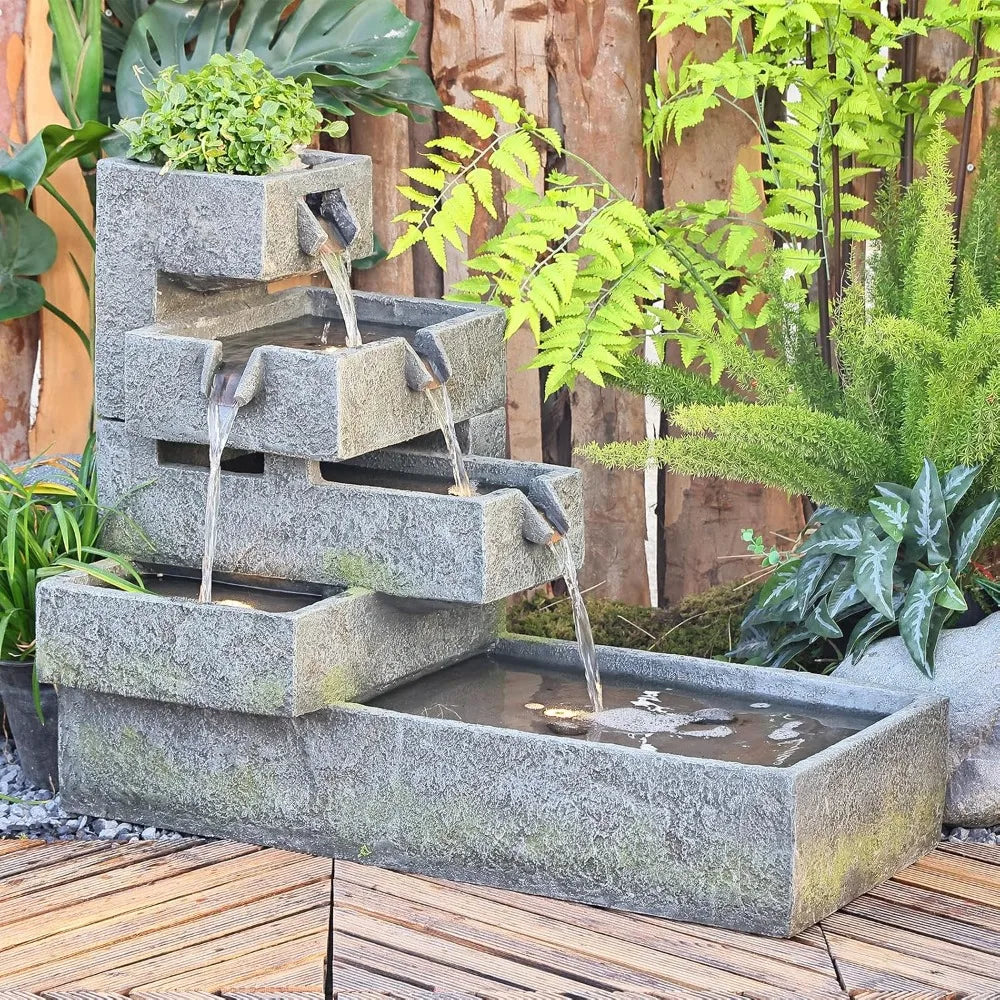 Tankana Tiered Outdoor Water Fountain Garden Cascade With LED