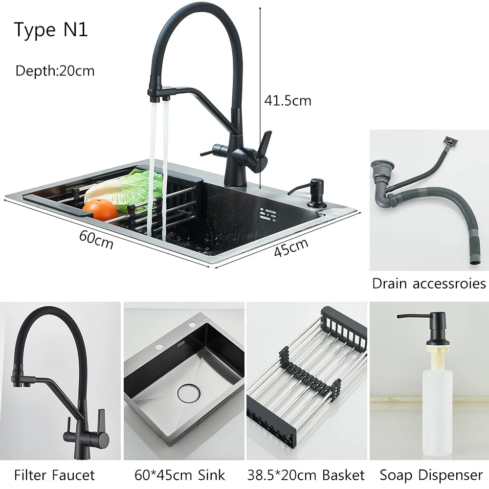 MYQualife Stainless Steel Undermount Kitchen Sink Set With Faucet