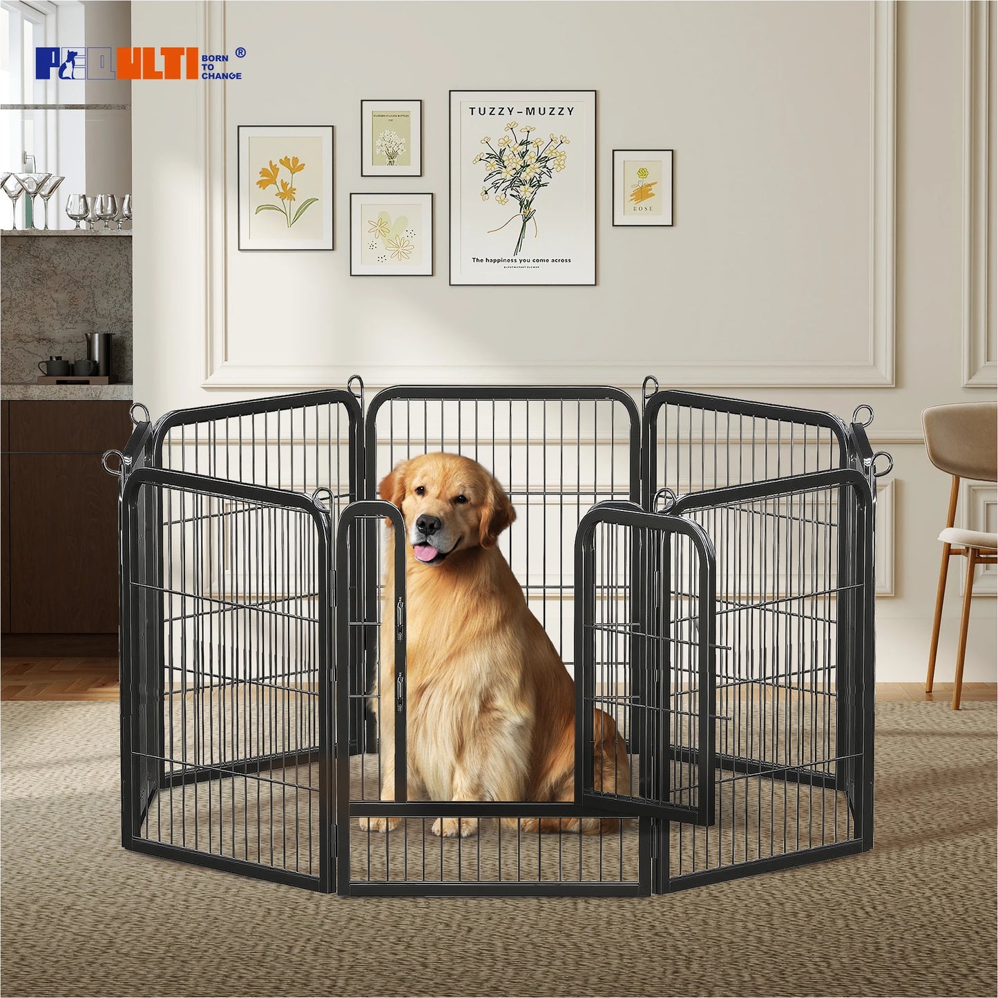 PEQULTI Heavy Duty Metal Puppy Playpen for Indoor Outdoor Use