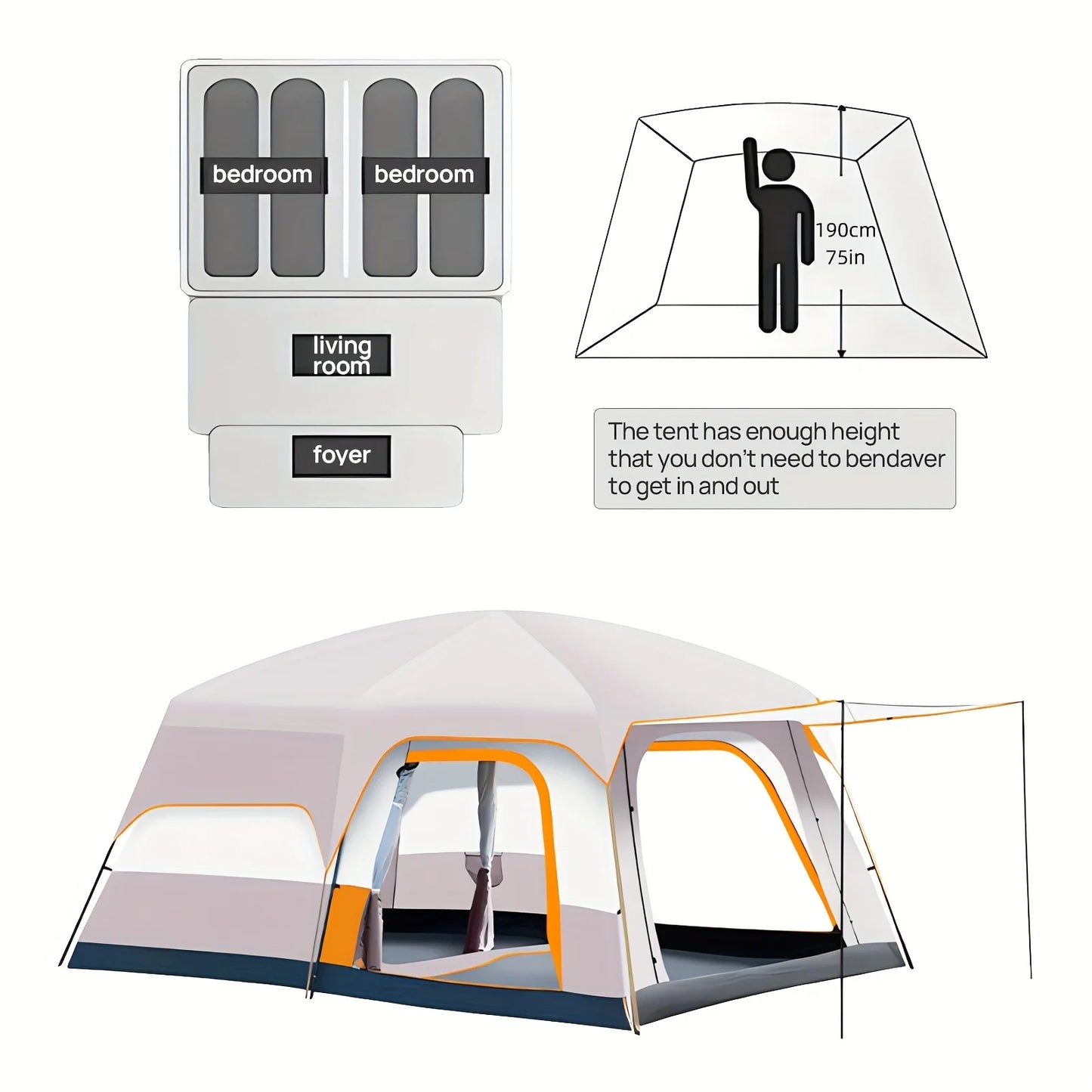 Canvas Family Camping Tent With Mosquito Protection And Portable Setup