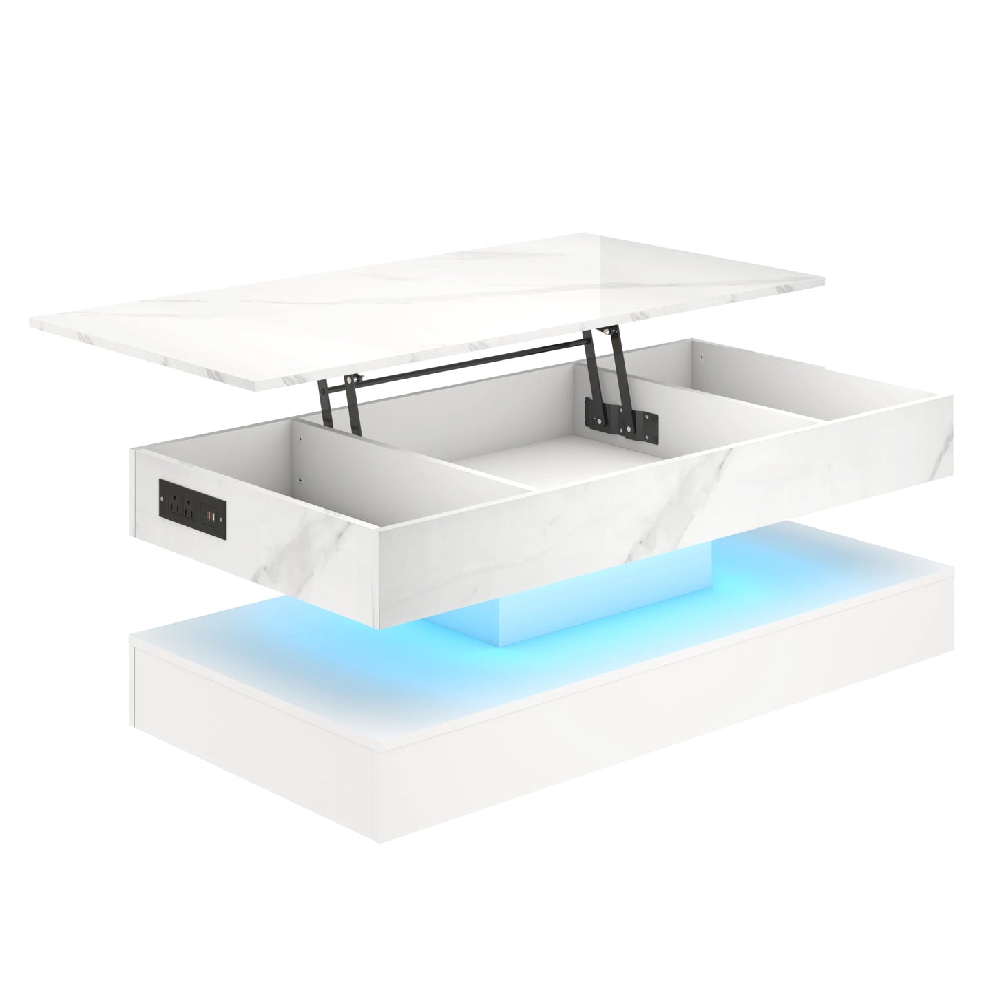 QiaoShiRen High Gloss LED Coffee Table With Open Display Shelf