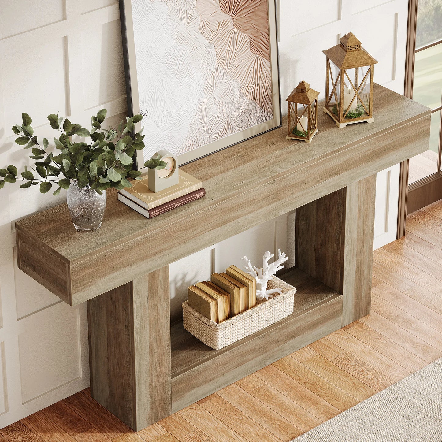 Tribesigns Farmhouse Console Table Two-Tier Entryway Table With U-Shaped Base