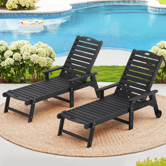 HUANZHUANG Outdoor Chaise Lounge Set of 2 Adjustable Lounges
