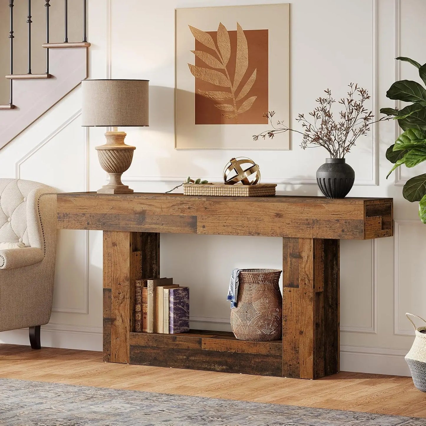 Tribesigns Farmhouse Console Table Two-Tier Entryway Table With U-Shaped Base