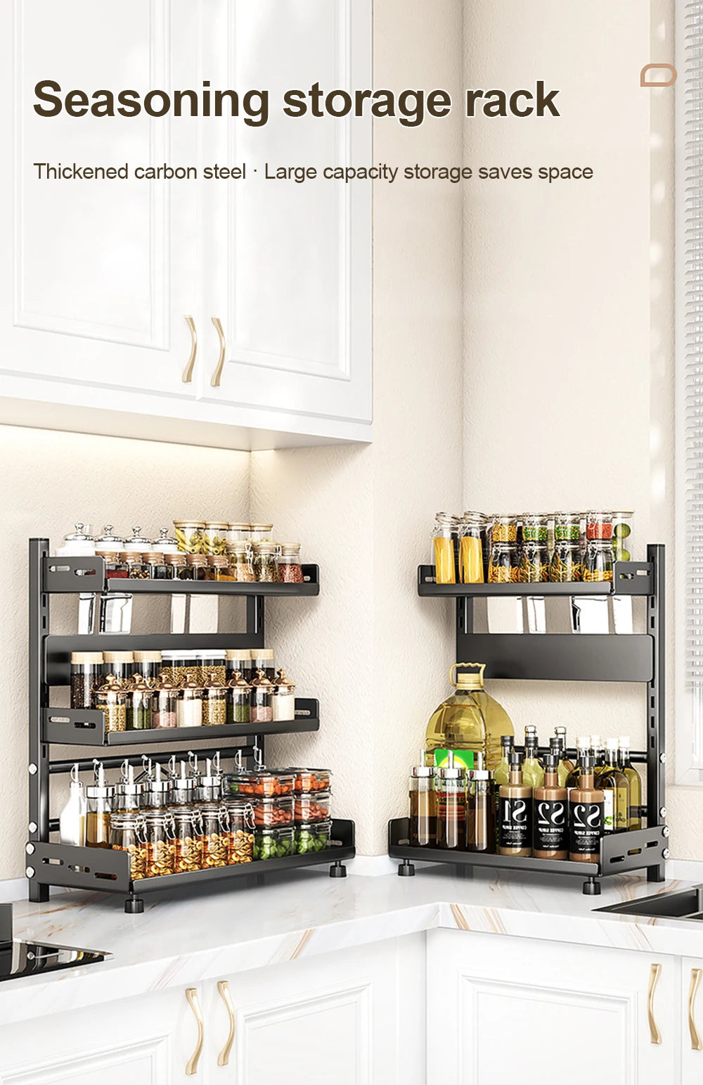 3 Tier Spice Storage Rack Adjustable Countertop Organizer