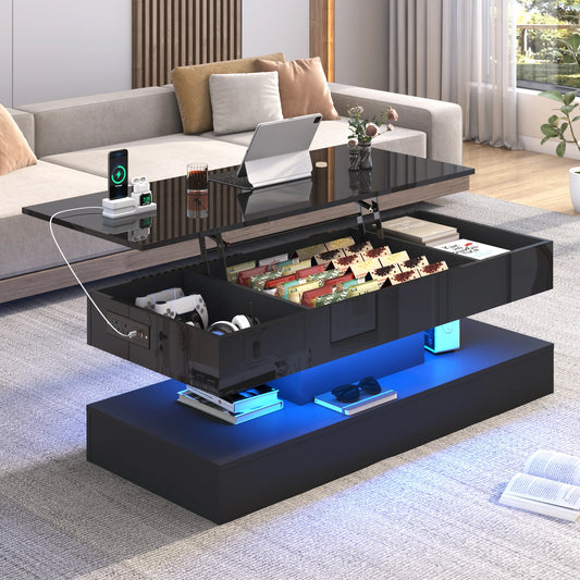 QiaoShiRen High Gloss LED Coffee Table With Open Display Shelf
