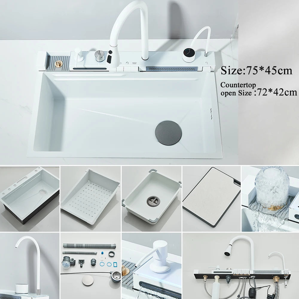 MYQualife 304 Stainless Steel Waterfall Kitchen Sink Faucet Soap Dispenser