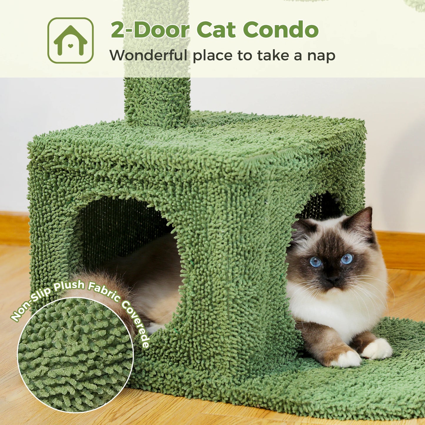 PEQULTICN Cactus Cat Tree With Large Condo Hammock And Dangling Ball Toy