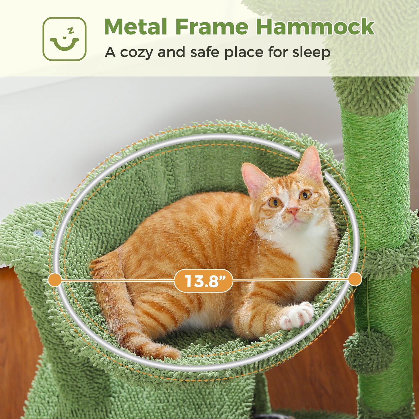 PEQULTICN Cactus Cat Tree With Large Condo Hammock And Dangling Ball Toy