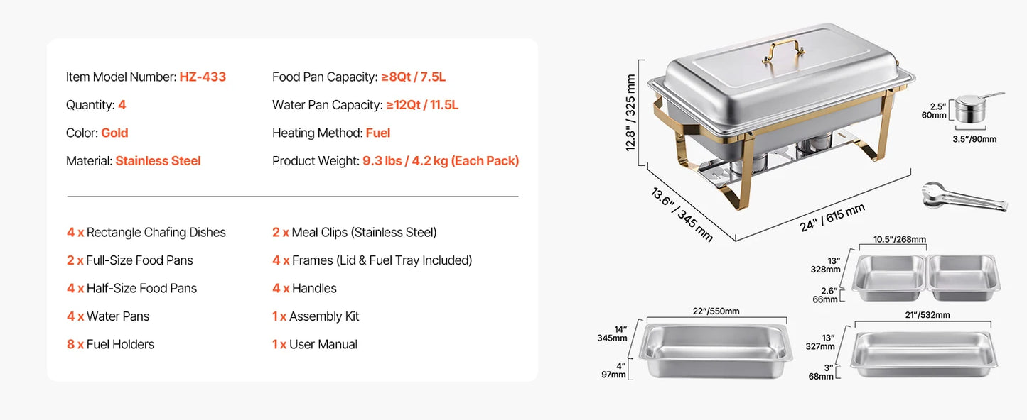 SucceBuy Chafing Dish Buffet Set Stainless Steel Chafer With Pans