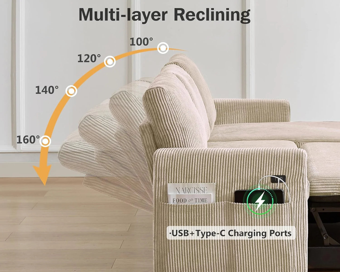 3-In-1 Convertible Sofa Bed With Adjustable Backrest For Living Room