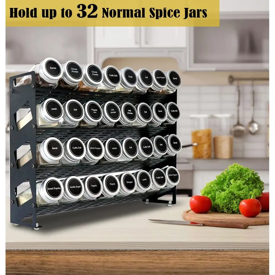 Tier Spice Rack Organizer With 32 Jars And 160 Labels