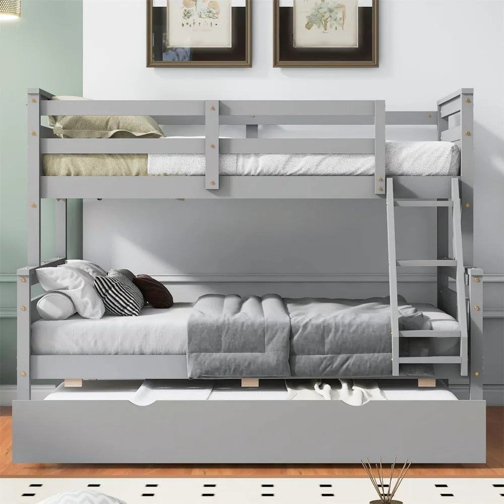 Trundle Bunk Bed Twin Over Full Bed Frame With Guardrail
