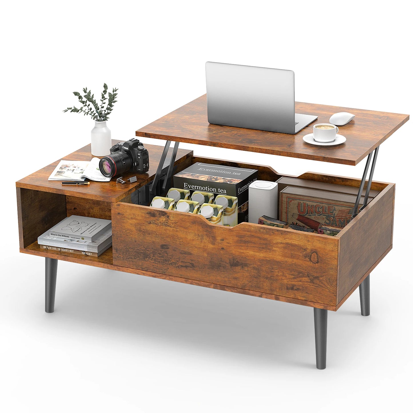 JHK Lift Top Coffee Table With Adjustable Storage Living Room