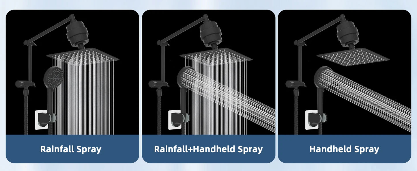 Filtered Shower Head, 10” High Pressure Rainfall Shower Head with Handheld Spray 10 Mode Handheld Powerful Wash