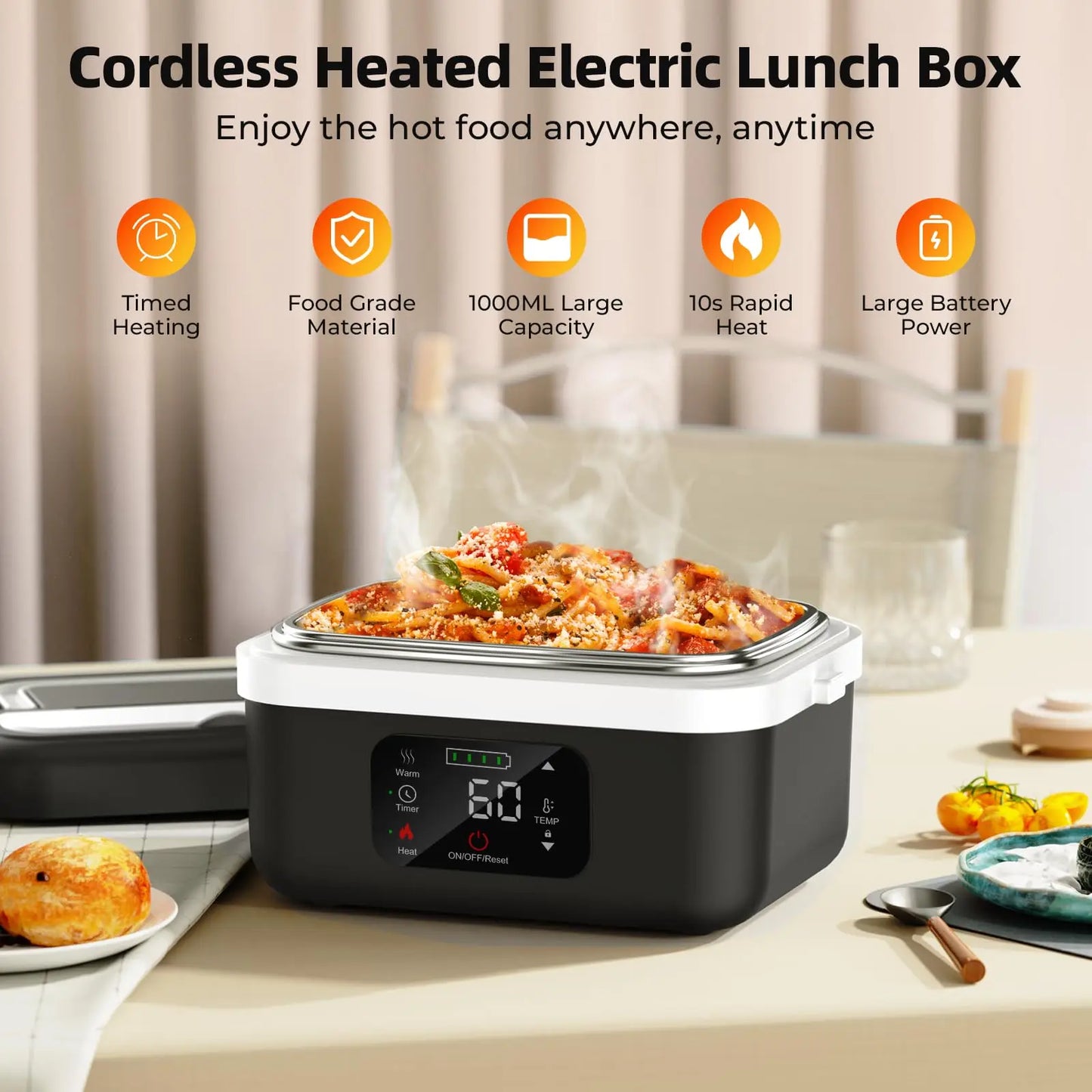 Wireless Electric Insulated Lunch Box 8000mAh Battery 60W Heating
