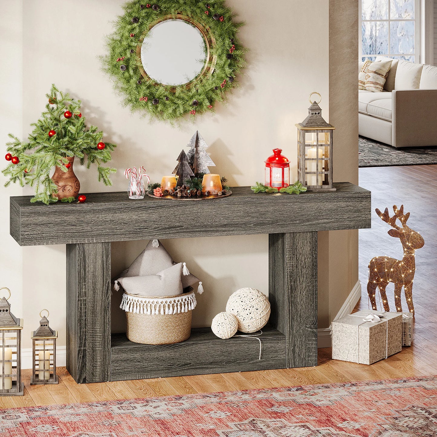 Tribesigns Farmhouse Console Table Two-Tier Entryway Table With U-Shaped Base
