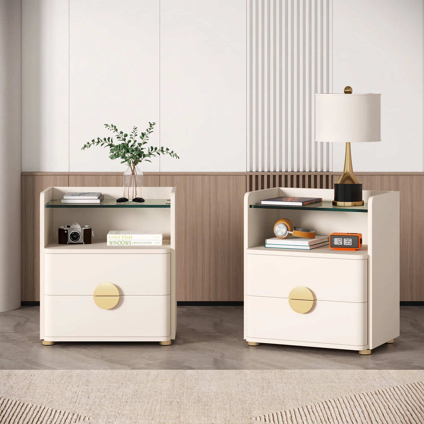 Tribesigns 2 Drawer Modern Nightstands With Open Storage Space