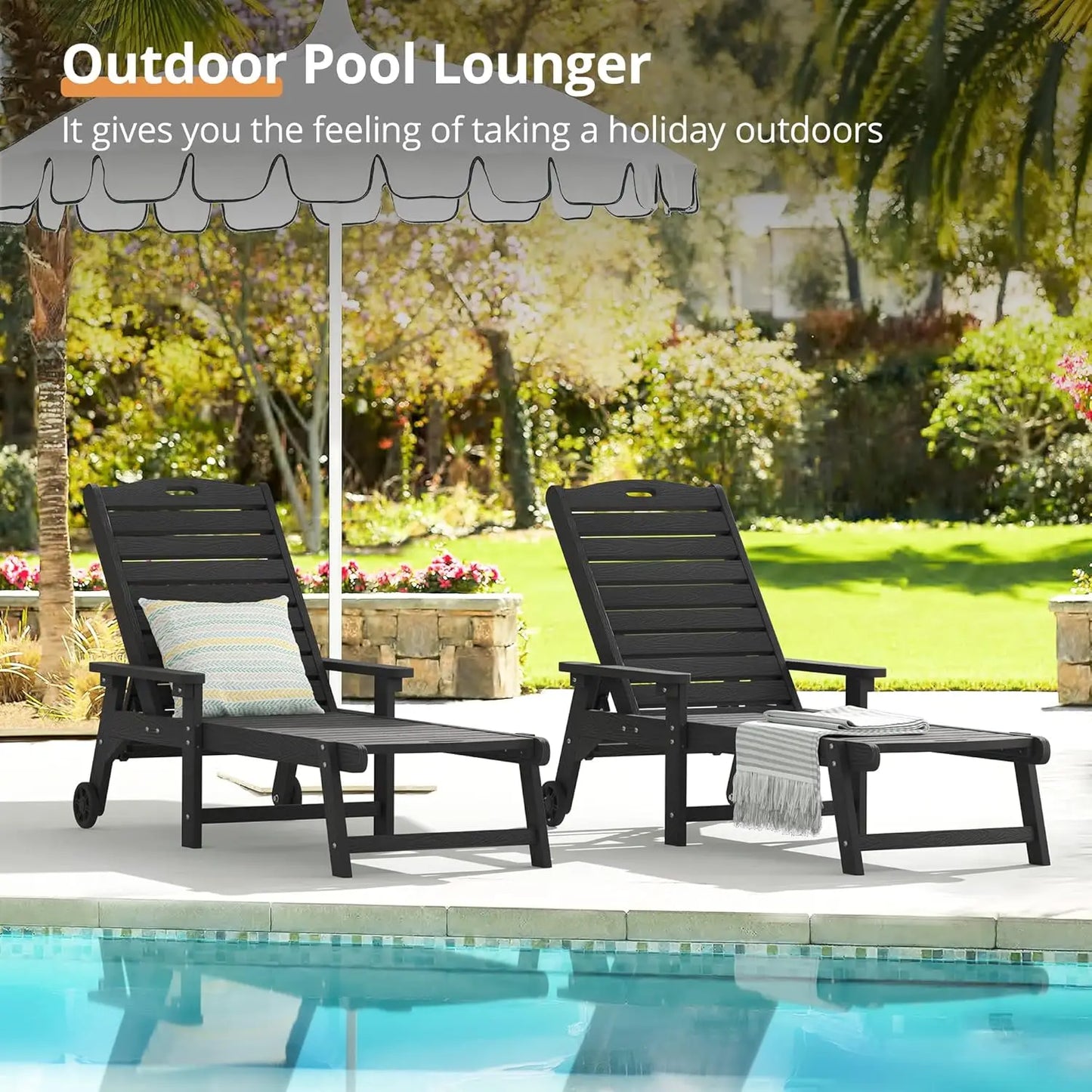 HUANZHUANG Outdoor Chaise Lounge Set of 2 Adjustable Lounges
