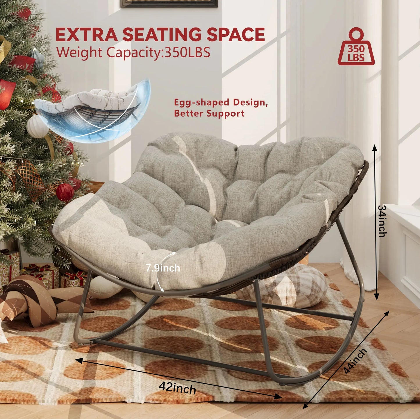 Outdoor Wicker Egg Chair Papasan With Cushioned Seat For Porch