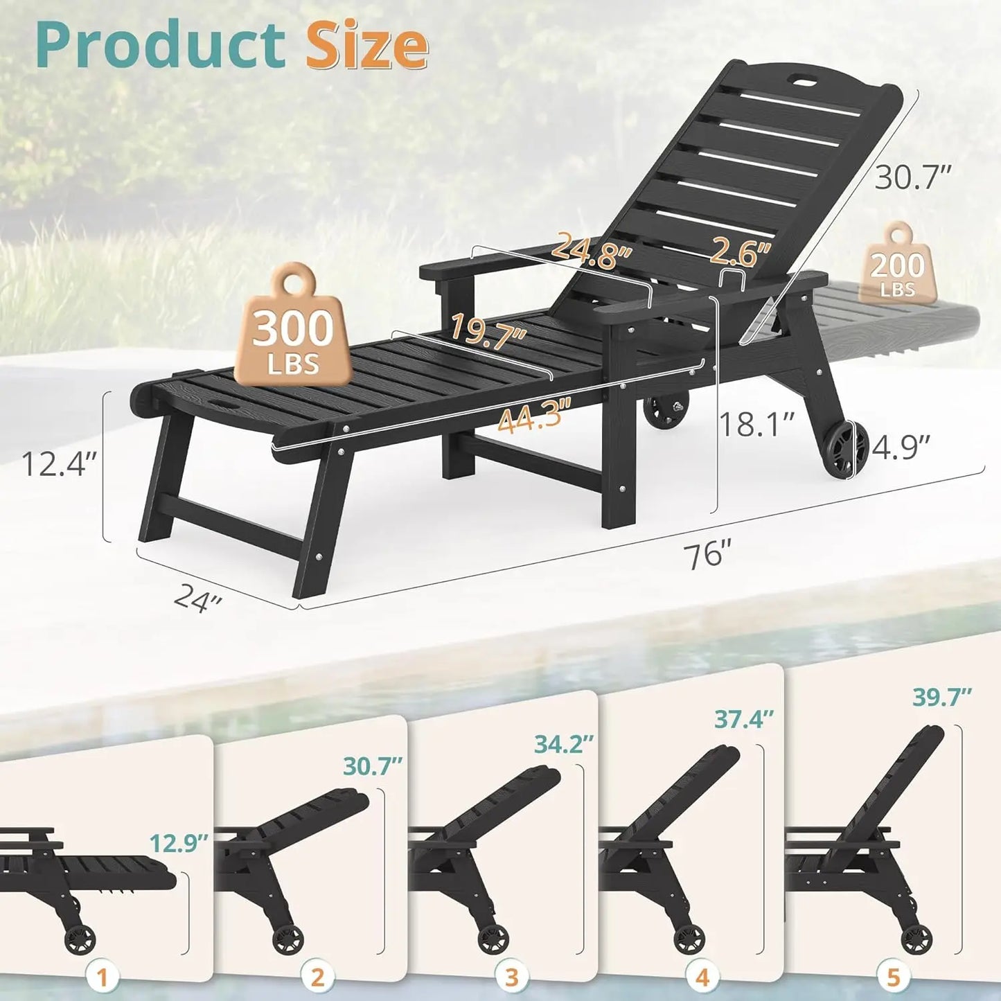 HUANZHUANG Outdoor Chaise Lounge Set of 2 Adjustable Lounges