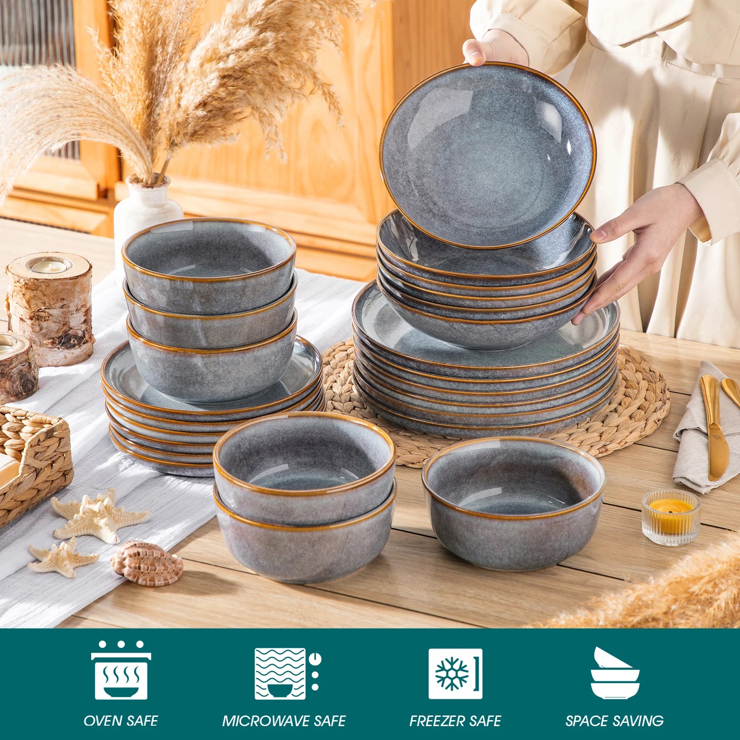 MALACASA Stoneware Dinnerware Set Plates Bowls For Everyday Use