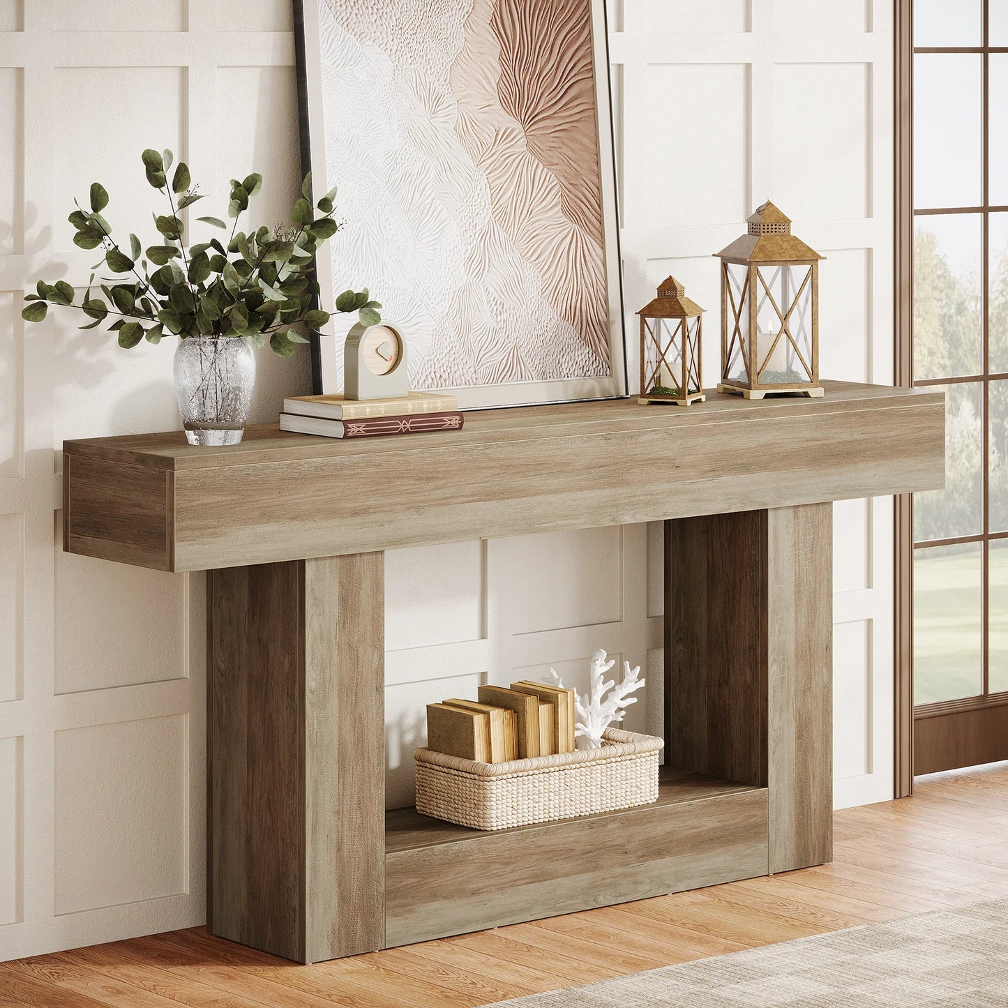 Tribesigns Farmhouse Console Table Two-Tier Entryway Table With U-Shaped Base
