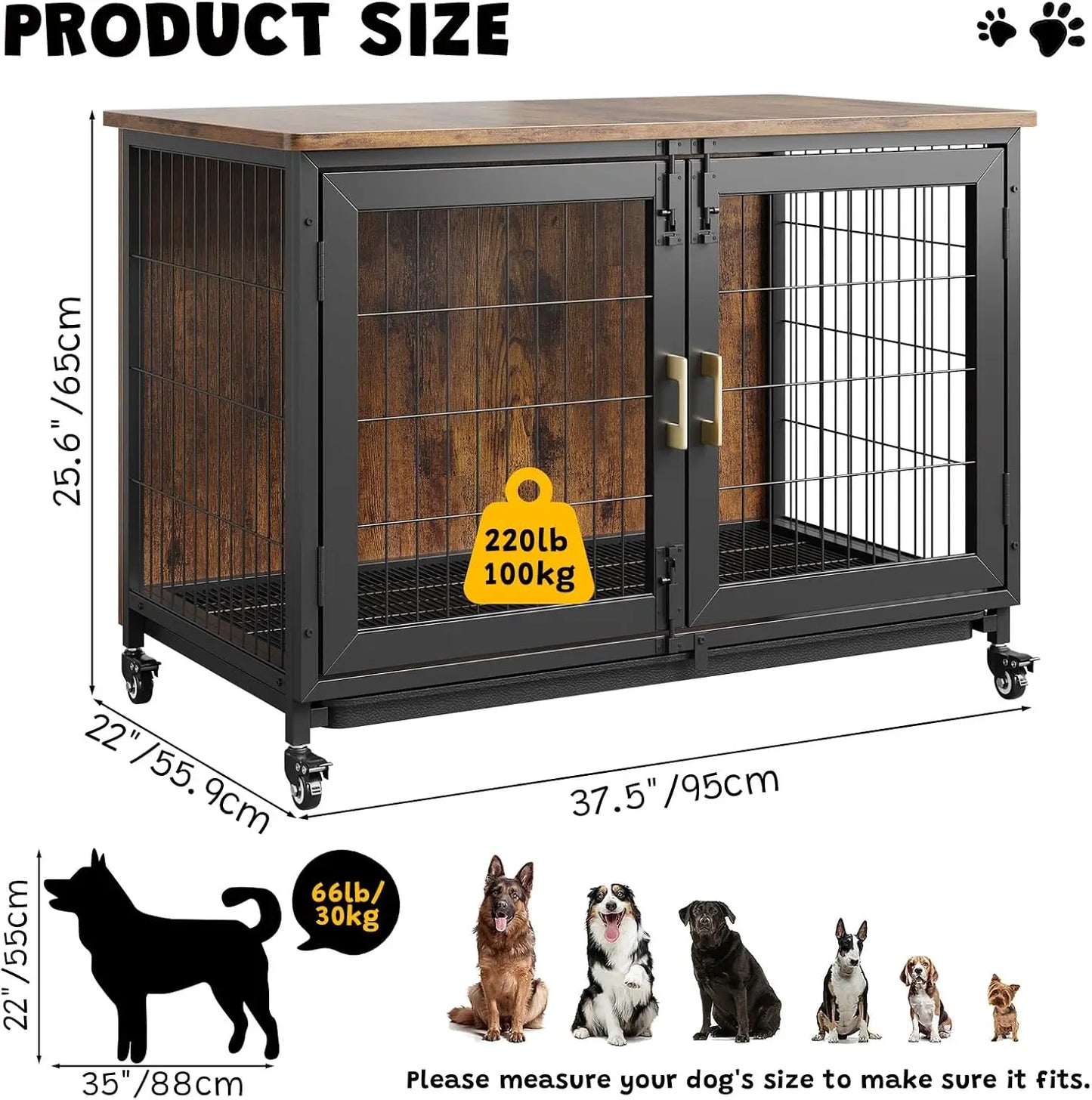 HiMISS Heavy Duty Indoor Dog Kennel With Wheels Carbon Steel Frame