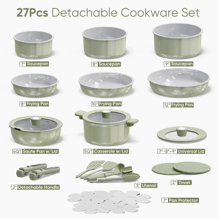 27 Pc Ceramic Nonstick Cookware Set Pots Pans Dishwasher Safe