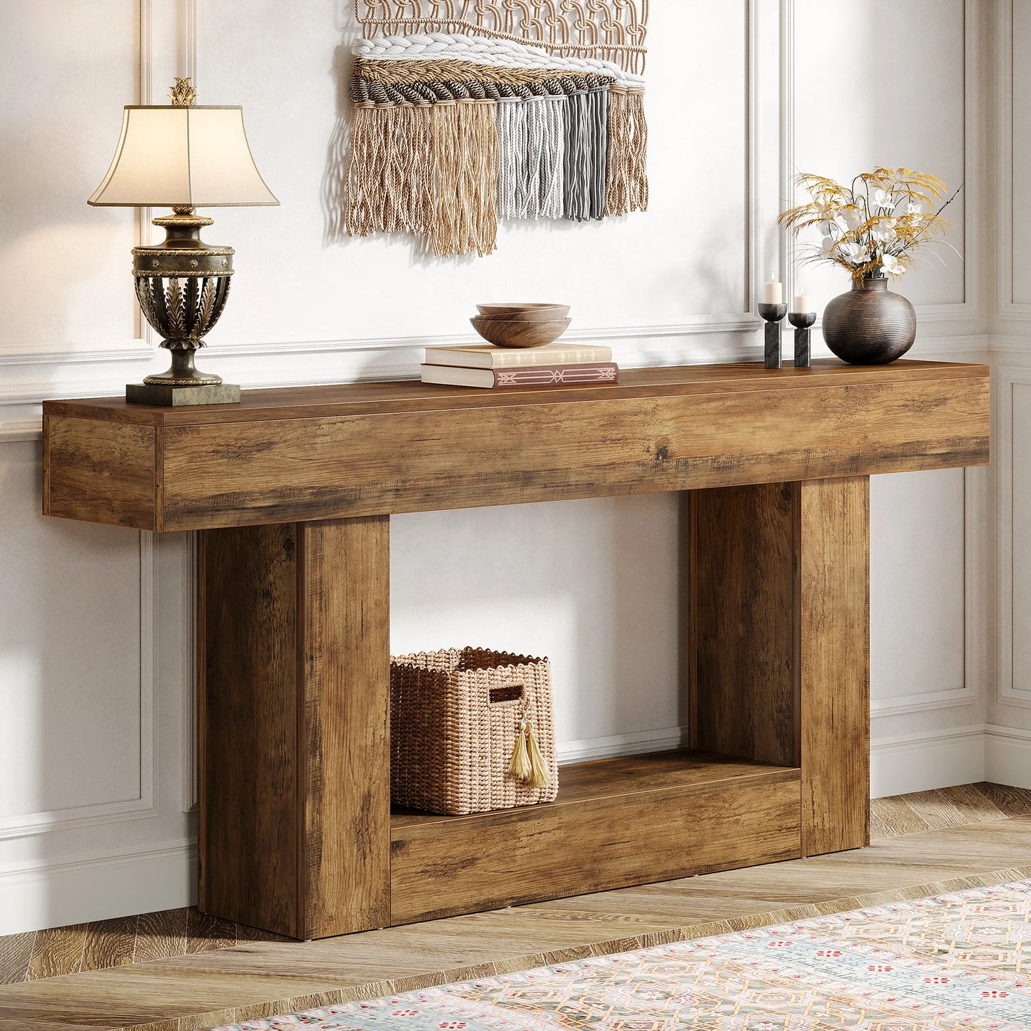 Tribesigns Farmhouse Console Table Two-Tier Entryway Table With U-Shaped Base