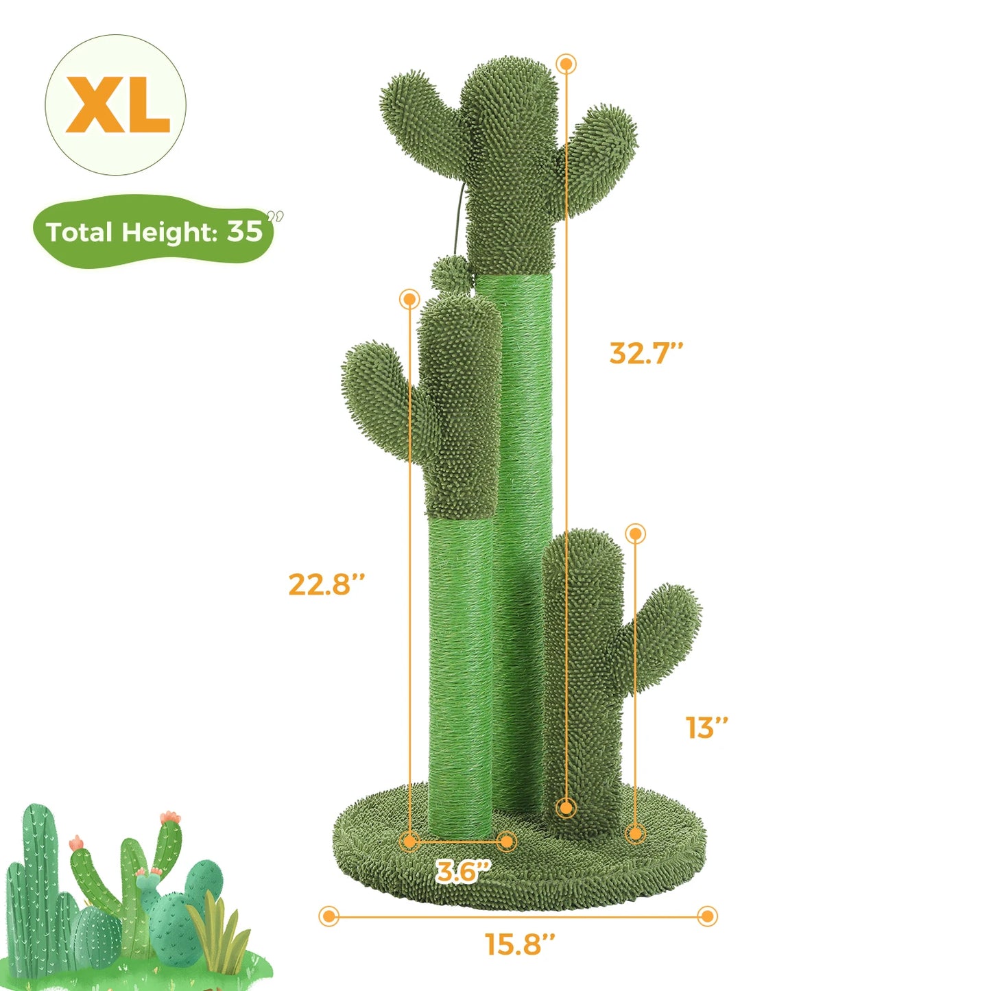PEQULTICN Cactus Cat Tree With Large Condo Hammock And Dangling Ball Toy
