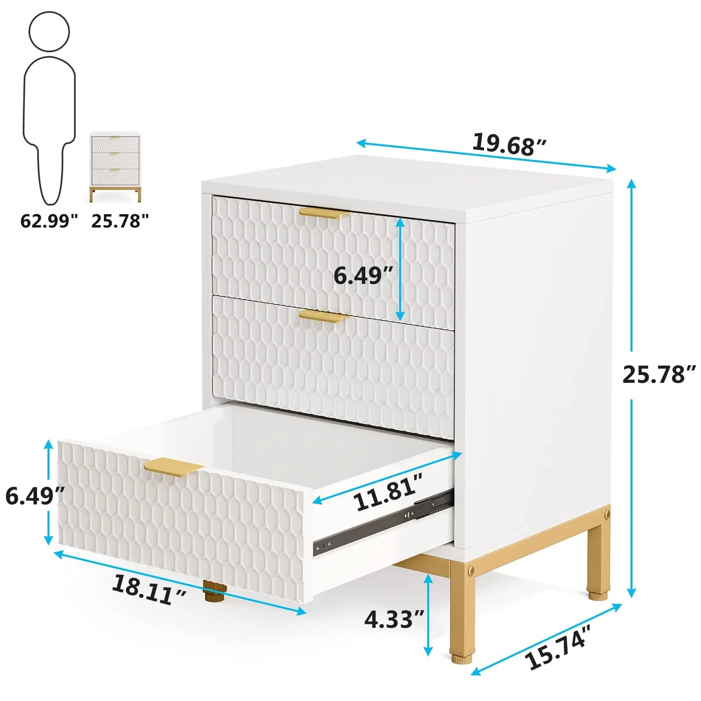 Tribesigns Modern Nightstand With Three Drawers Bedside Table
